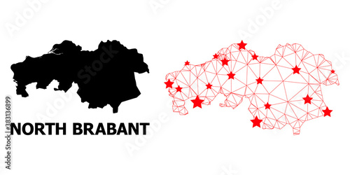 Mesh polygonal and solid map of North Brabant Province. Vector structure is created from map of North Brabant Province with red stars. Abstract lines and stars form map of North Brabant Province.
