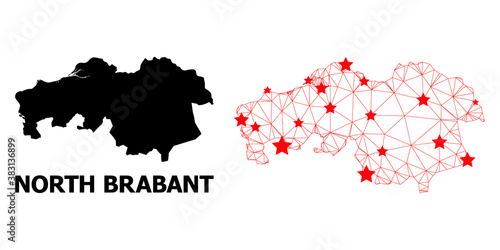 Mesh polygonal and solid map of North Brabant Province. Vector structure is created from map of North Brabant Province with red stars. Abstract lines and stars form map of North Brabant Province. photo
