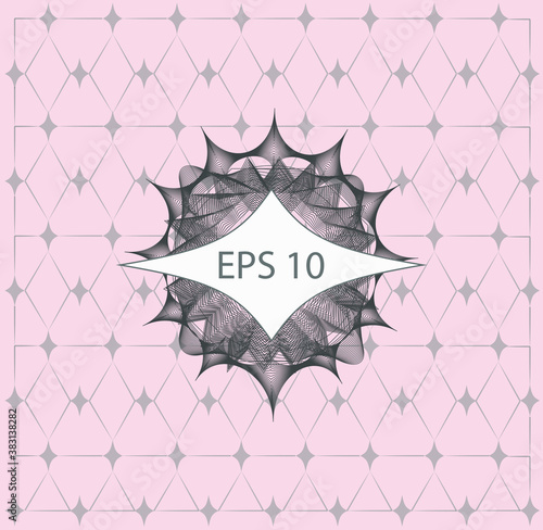 Grey rosette or money style logo with text boxes on a pink background. Vector graphics. EPS 10