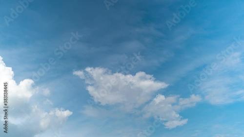 Timelapse of moving white clouds with blue sky.Cloud moving and transforming footage background