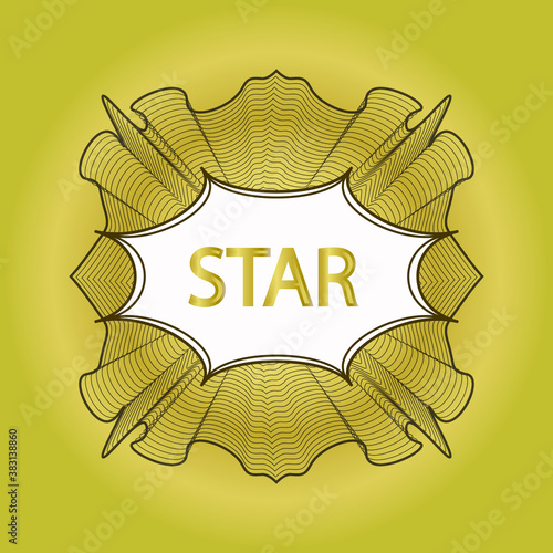 A gold rosette or money style emblem with a text box on a gold background.The inscription is gold. Vector graphics. EPS 10