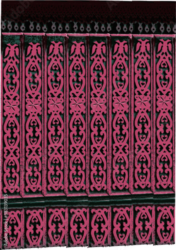 18th century ornament, Oryol region wood carving - magic patterns are located on the green background
