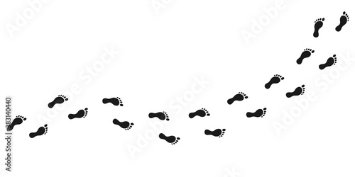 Human footsteps path. Bare feet imprint. Footprints on a white background