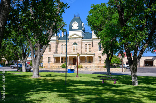 Town Square and Historic Crockett County Courthouse built in 1902. Ozona City in Crockett County in West Texas, United States © michelmond
