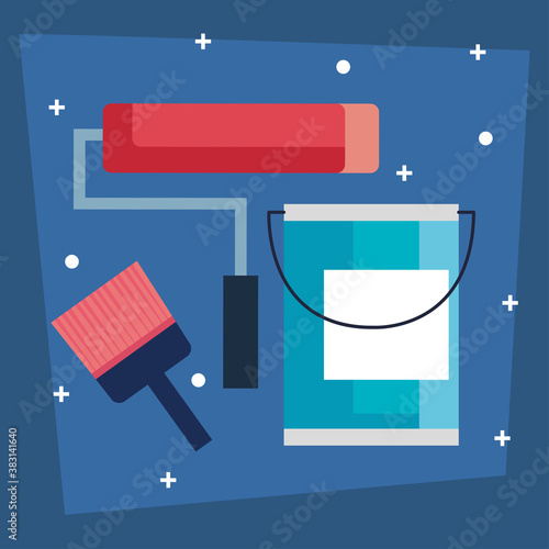 construction paint roll bucket and brush design of remodeling working and repairing theme Vector illustration