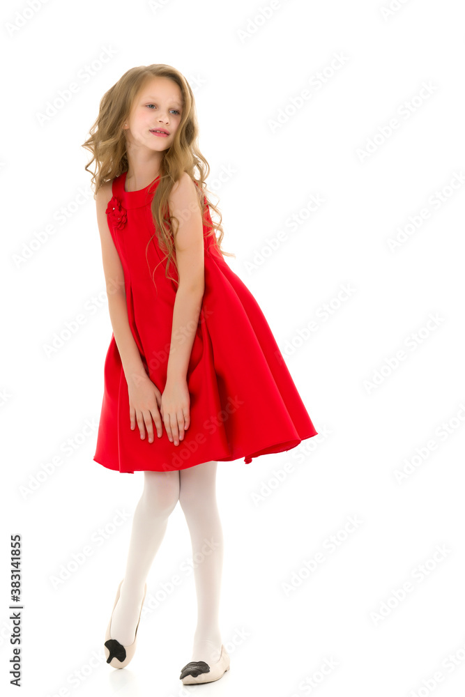 Full Length Portrait of Pretty Preteen Girl Standing Looking to Side. Full Length Portrait of Pretty Preteen Girl Standing Looking to Side.