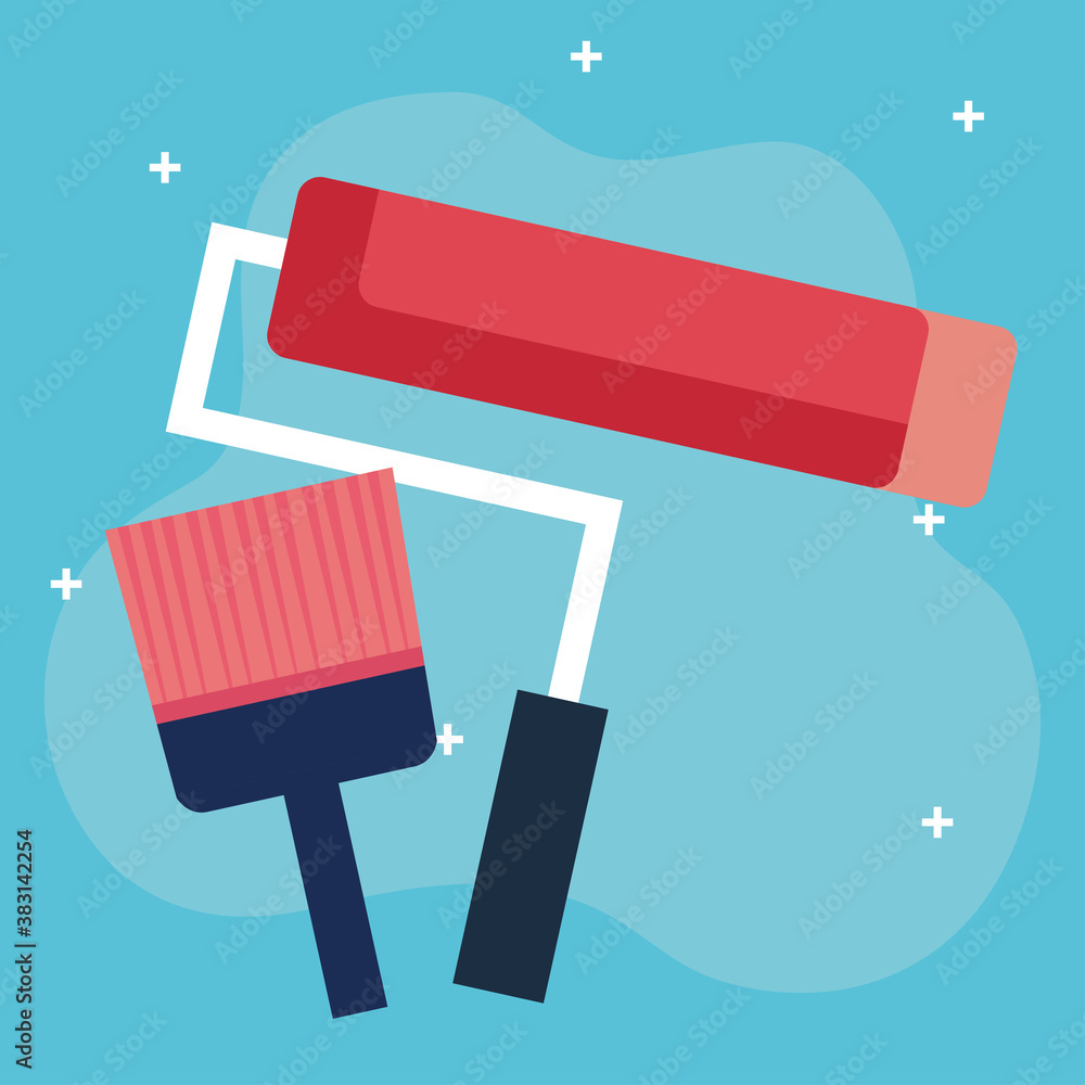 construction paint roll and brush design of remodeling working and