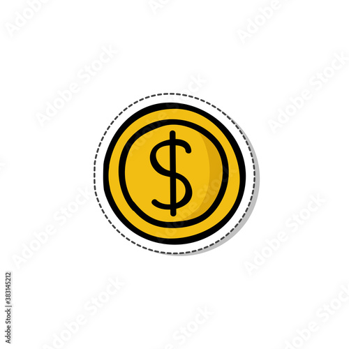 coin dollar doodle sticker icon, vector color illustration