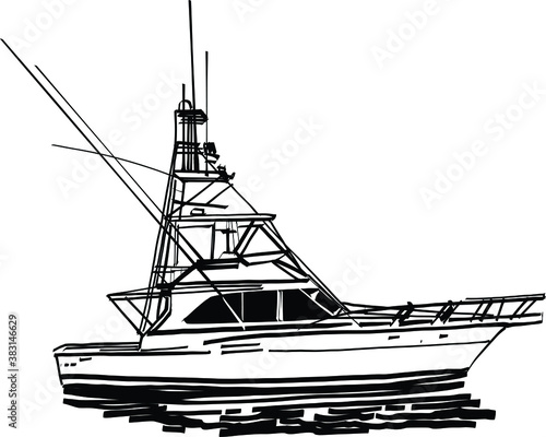 the vector illustration of the fishing  boat on the sea