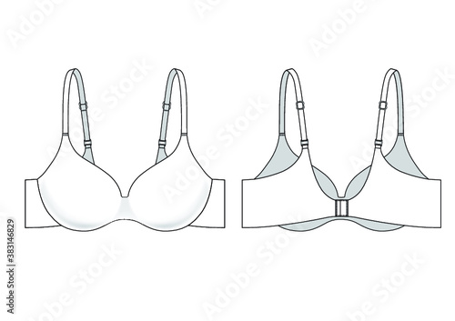 Basic Bonding Bra technical illustration. Editable underwear flat sketch