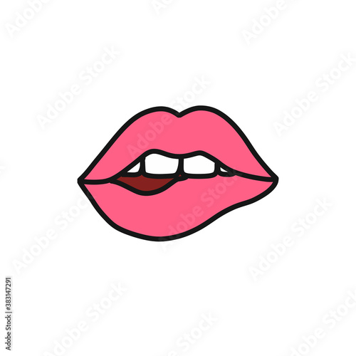 sexy biting lips doodle icon, vector color illustration