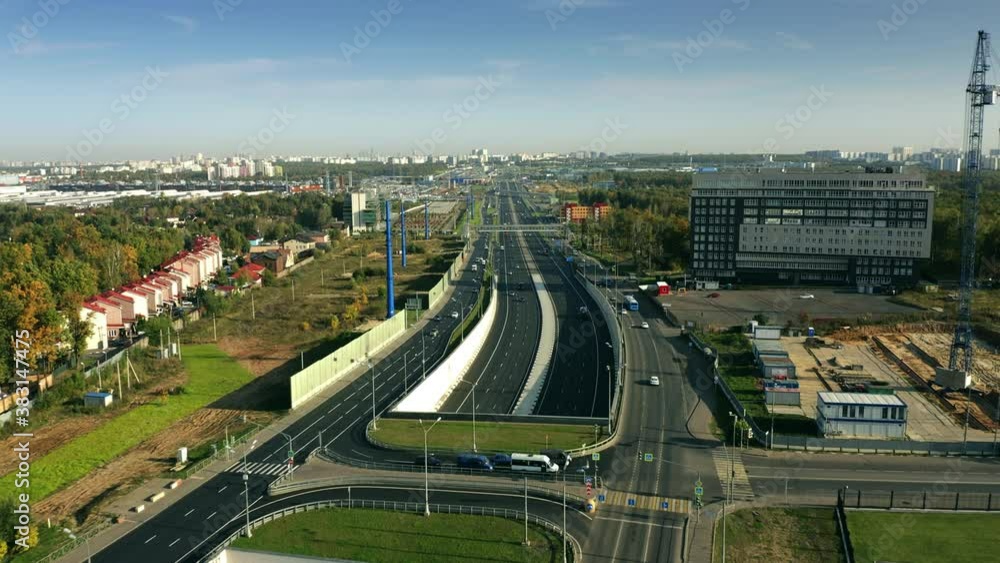 Aerial shot of Kaluzhskoye highway, flying towards Moscow. Russia Aerial shot of Kaluzhskoye highway, flying towards Moscow. Russia
