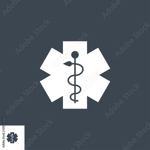 Emergency Star related vector glyph icon. Isolated on black background. Vector illustration.