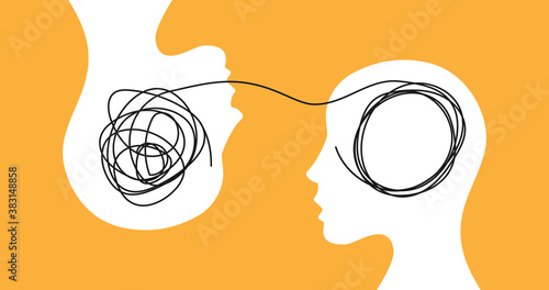 Woman female with a thread between them