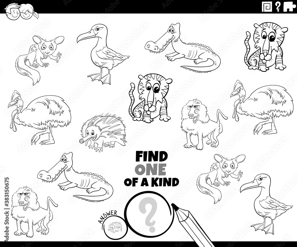 one of a kind task with wild animals coloring book page one of a kind task with wild animals coloring book page