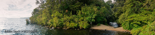 Green Lagoon at Llanguihue lake and Osorno Volcano, Puerto Varas, Chile, South America.