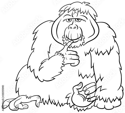 orangutan ape wild animal cartoon coloring book page