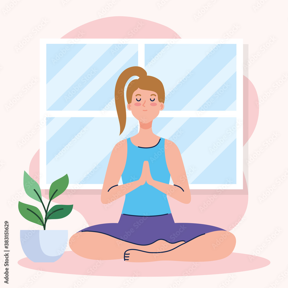 Obraz premium woman doing yoga at home design of Activity and leisure theme Vector illustration