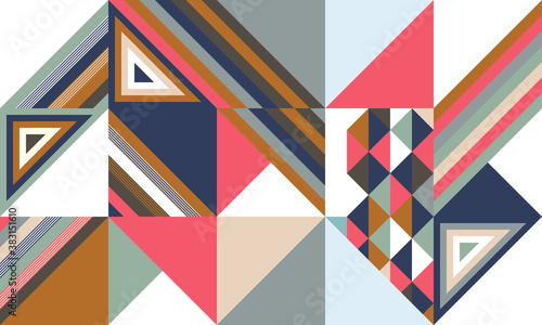 The background is assembled from geometric shapes into a simple flat ornament.