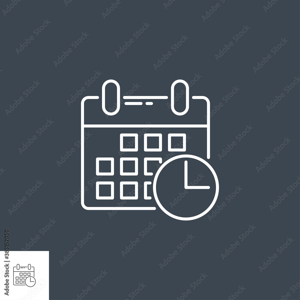 Calendar with Clock Related Vector Line Icon. Isolated on Black Background. Editable Stroke. Calendar with Clock Related Vector Line Icon. Isolated on Black Background. Editable Stroke.