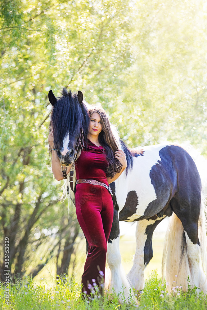 Obraz premium Women Equestrian on Gypsy Horse