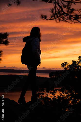 Girl Sunset Silhouette (ID: 383157096)