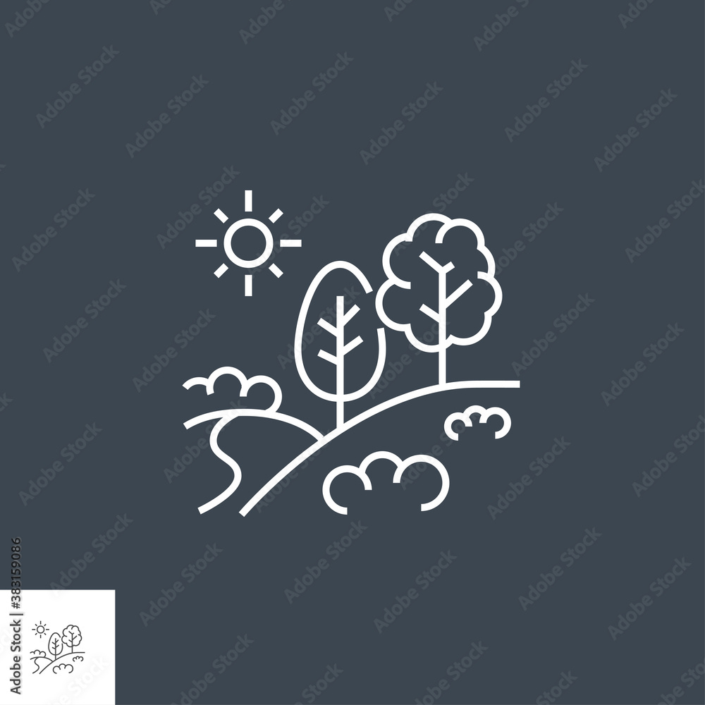 Landscape Icon. Landscape Related Vector Line Icon. Isolated on Black Background. Editable Stroke.