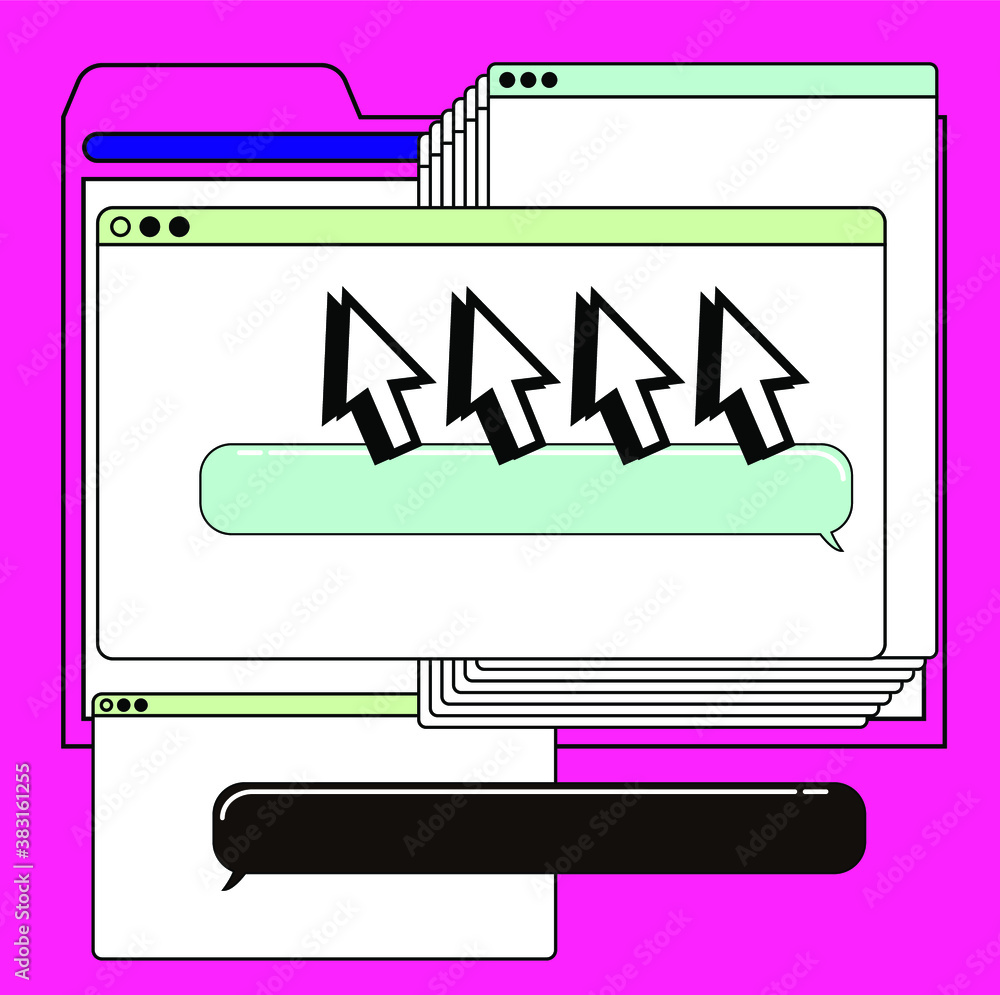 Retrofuturistic vector illustration of user interface in cartoon anime