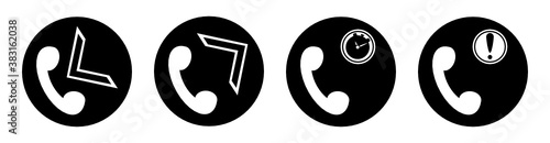 4 Telefon Symbole Icons Eingehend, Ausgehend, Ausrufezeichen / Fehler, Verzögerung einfarbig