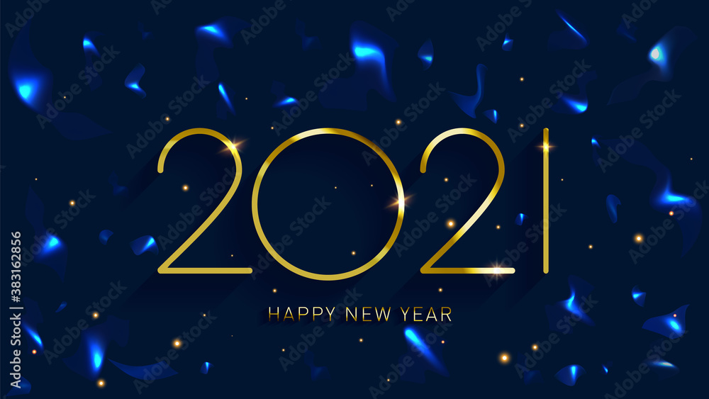 Golden Happy New Year 2021 With Burst Glitter on Blue Colour Background. Happy New Year 2021 Golden background with Burst glitter. 