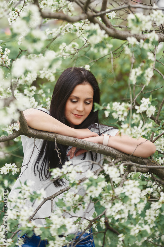 Beautiful natural woman in the garden Beautiful natural woman in the garden