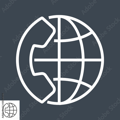 International Call Thin Line Vector Icon. Flat icon isolated on the black background. Editable EPS file. Vector illustration.