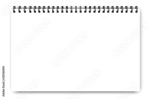 Notebook paper. Spiral notepad horizontal, great design for any purposes. White notebook mockup isolated. Vector illustration. Stock image.