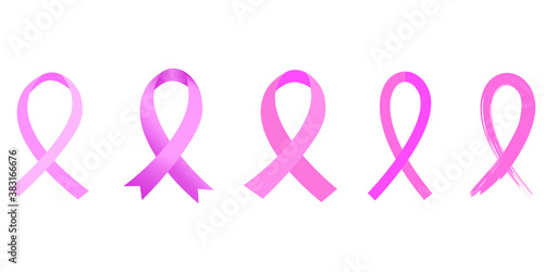 Set of ribbons aids. Cancer patients sign. Pink symbol of awareness. Charity flat signpost. Vector illustration. Stock image.