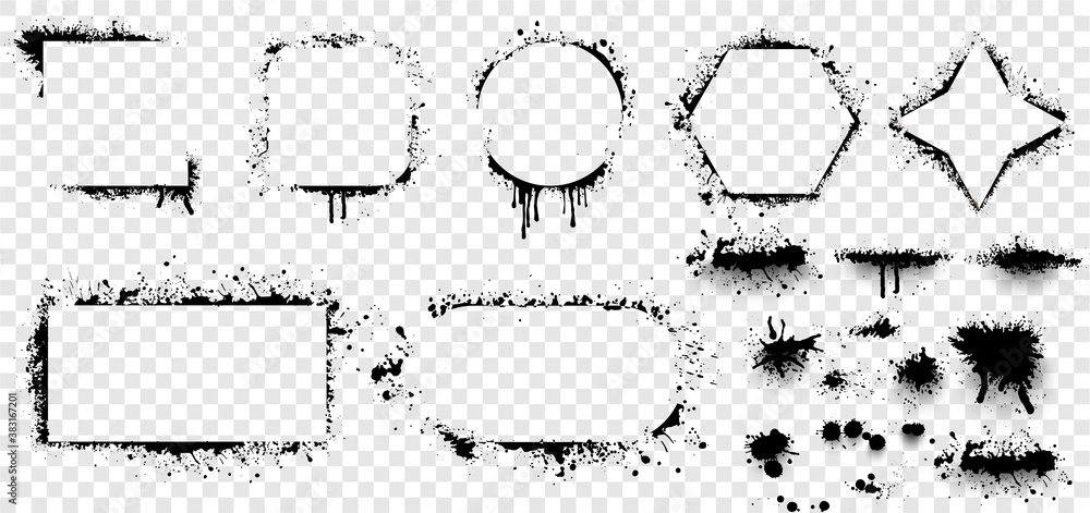 Premium Vector  Set of grunge stencil frames spray painted frame ink  splatter texture and stencils border with over spray in black over white  vector illustration