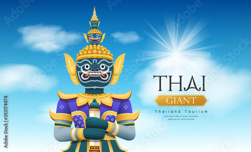 Thai giant vector, on cloud and sky design on blue background, vector Eps 10 illustration