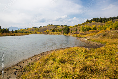 Landscape view of the fall colors in Grand Teton National Park (Wyoming).