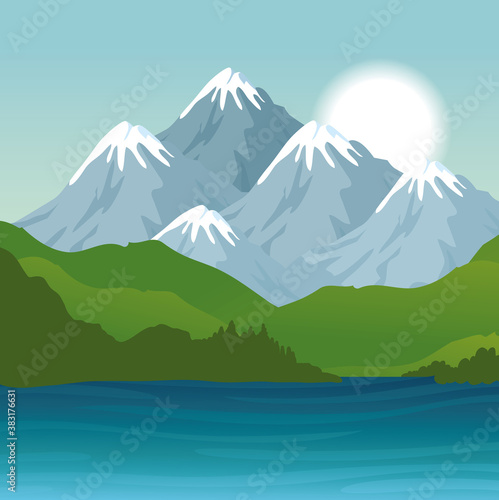 Landscape of mountains and river design  nature and outdoor theme Vector illustration