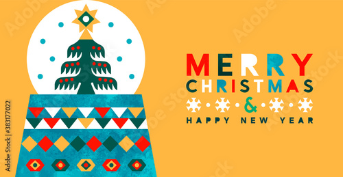 Christmas New Year modern folk art snow globe card