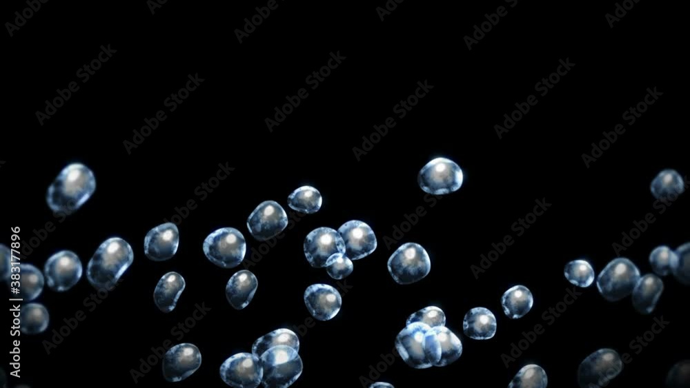 Flying many water drops on black background. Pure droplets. Transparent surface. 3D animation of air bubbles rotating. Loop animation. Flying many water drops on black background. Pure droplets. Transparent surface. 3D animation of air bubbles rotating. Loop animation.
