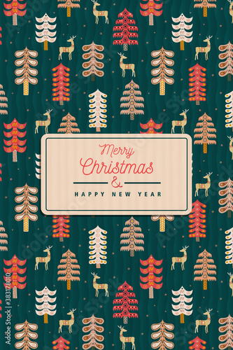 Christmas New Year retro winter forest background