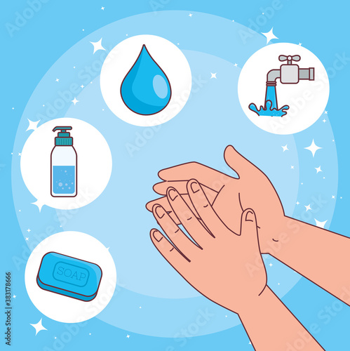 Global handswashing day and hands with icon set design, Hygiene wash health and clean theme Vector illustration