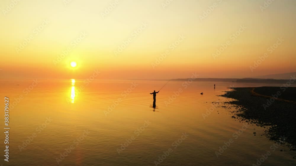 Fishing sunset on the beach Fishing sunset on the beach