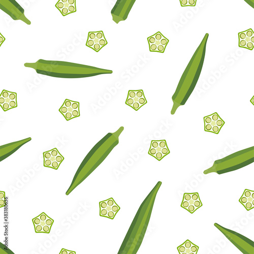 Okra, ochro, ladies fingers. Seamless Patterns