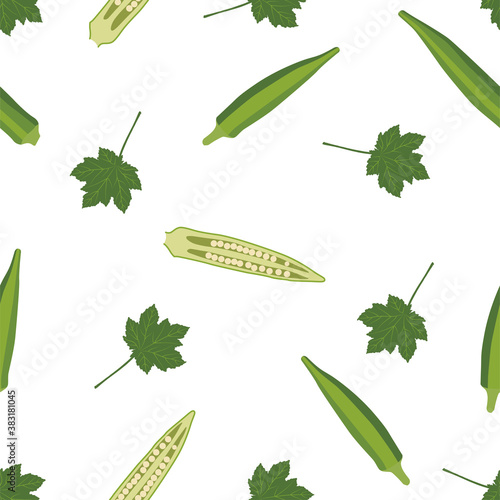 Okra, ochro, ladies fingers. Seamless Patterns