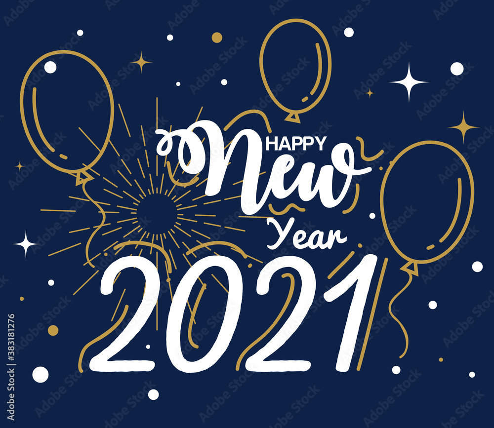 Happy new year 2021 with balloons design, Welcome celebrate and greeting theme Vector illustration