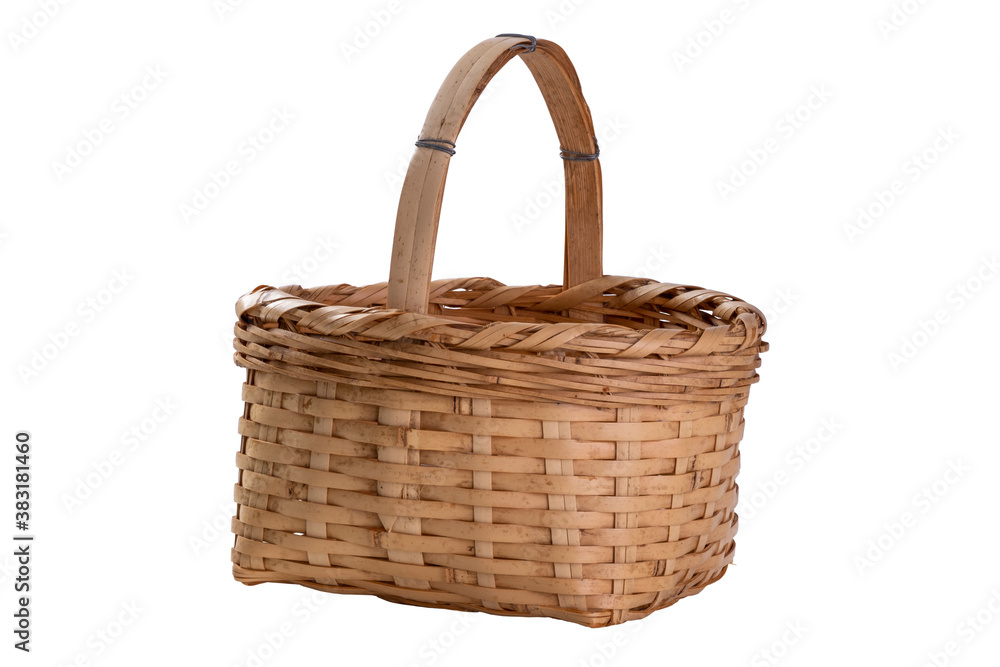 an old basket made with bamboo on white background an old basket made with bamboo on white background