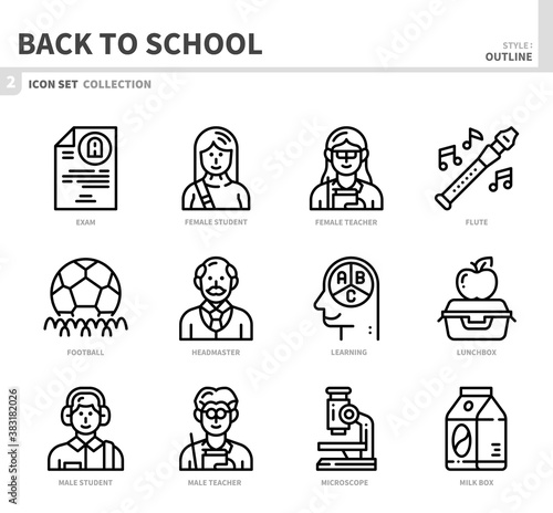 back to school icon set,outline style,vector and illustration