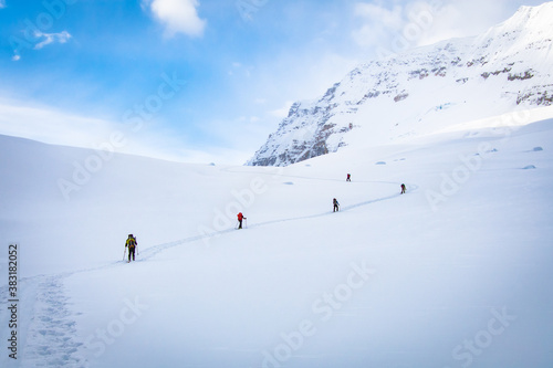 ski touring over Yoho pass in national park