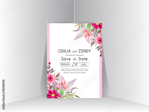 elegant and beautiful wedding invitation card with floral hand drawn